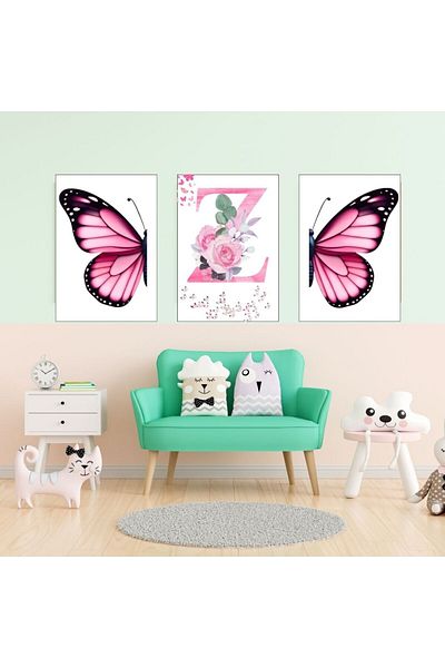 Çılgıntrend Poster de perete fără încadrare cu design fluture roz și litere pentru camera fetelor