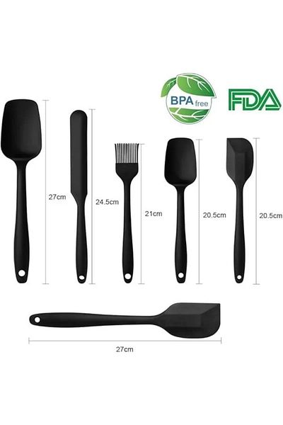 NcK Silicone Kitchen Helper, 6 Pieces Silicone Spatula, Soup Spoon, Oven Brush, Spatula