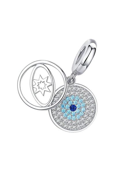 Fubena Twinkling Blue Evil Eye Eye Dangle Silver Charm