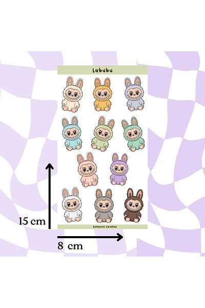 Songwol Studios Labubu Themed Sticker, Decal, Bullet Journal, Scrapbook, Label, 8X15 cm Size