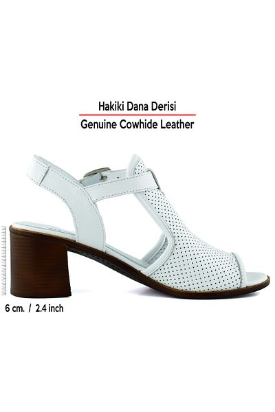 Erkan Saçmacı Elena White din piele de vițel autentică, față și spate, cu detalii de orificiu deschis, cu toc gros, sandale confortabile de zi cu zi