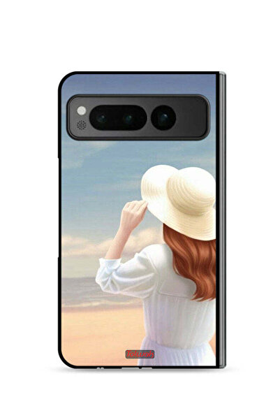 Tolwak غطاء حماية لهاتف جوجل بيكسل فولد 5G بطبعة فتاة قبعة واقفة