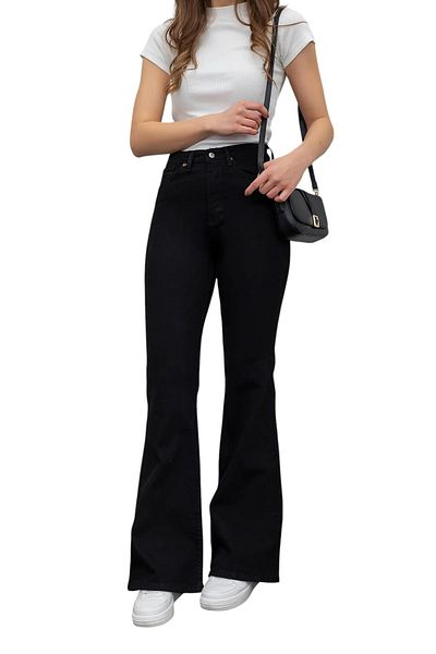 byhaziran butik Ninsatapa Spanish Leg Colorfast Black Stretchy High Waist Denim Pants