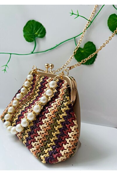 h&c bag butik Straw Style Woven Fabric Shoulder Bag & Kiss Lock Closure Versatile Daily Use