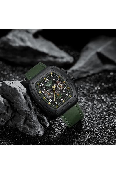 Naviforce Modern Chronograph Watch for Men with Unique Square Case Design Durable Leather Strap Luminous