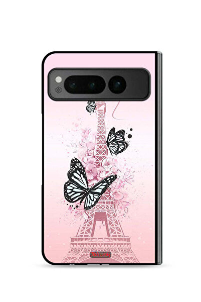 Tolwak غطاء حماية لهاتف جوجل بيكسل فولد 5G بنقشة فراشات على برج إيفل