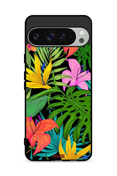 Tolwak غطاء حماية لهاتف Google Pixel 9 Pro XL بنقشة زهور استوائية وأوراق شجر