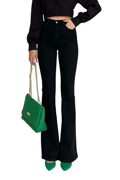 byhaziran butik Georg Women's High Waist Black Flare Jeans