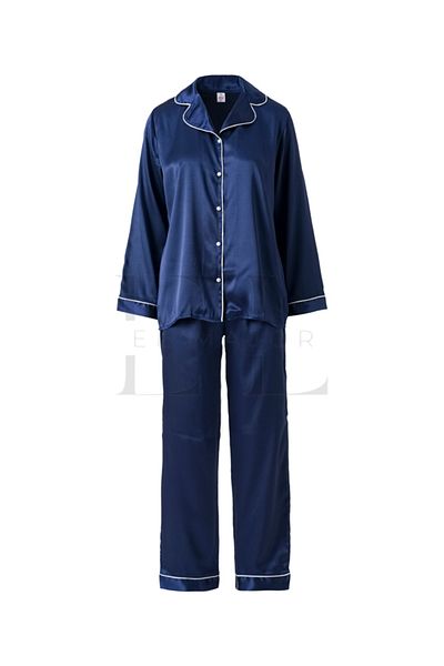 El Major Long Pajama Set with Satin Stripe