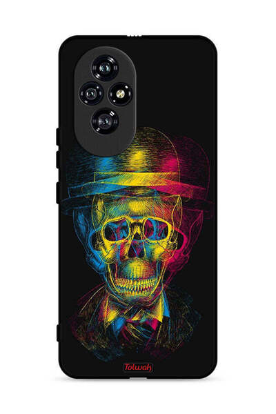 Tolwak غطاء حماية لهاتف Honor 200 5G بتصميم جمجمة وقبعة ملونة وفن خيالي