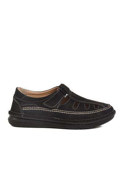 AYAKMOD Black Suede Genuine Leather Men's Velcro Casual Shoes 2623 m