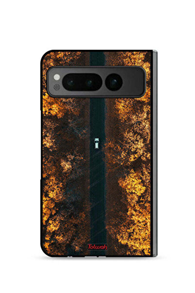 Tolwak غطاء حماية لهاتف Google Pixel Fold 5G بتصميم طريق في أشجار الخريف