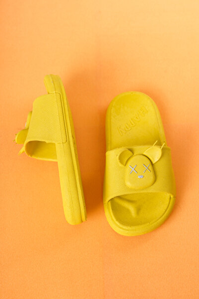 Craftique Sarı Erkek Kız Çocuk Terlik Kaydırmaz Tabanlı Hayvan Figürlü Kreş Havuz Günlük Yaz Ayakkabı