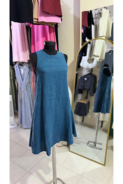 Butik Kadın Giyim Keten Kolsuz Elbise