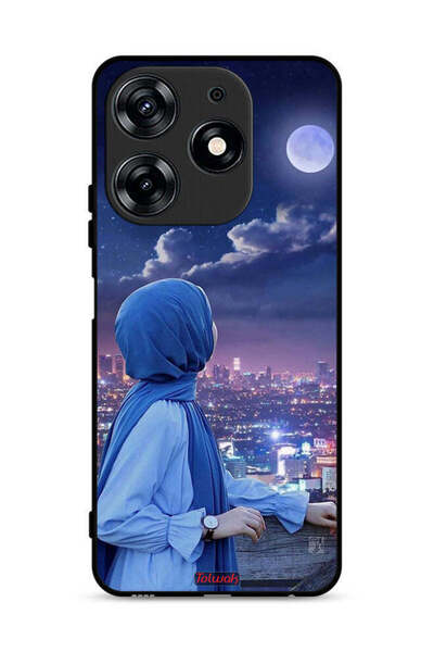 Tolwak غطاء حماية لهاتف تكنو سبارك 10 برو 4G بطبعة فتاة محجبة تنظر إلى القمر