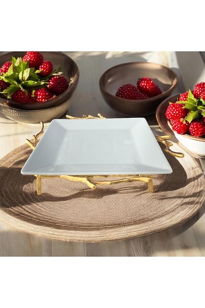 partridge store Porcelain Presentation Plate with Metal Legs Gold 20 cm