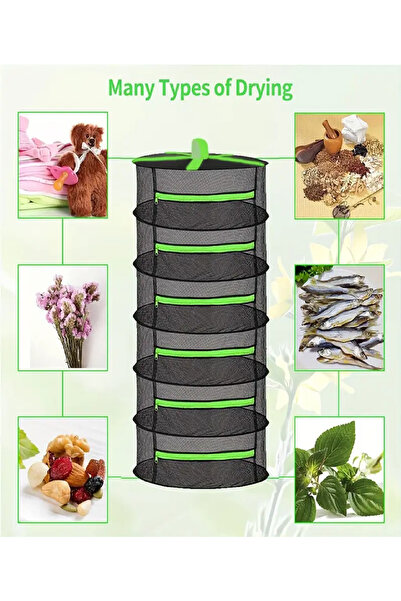 BABUN 6 Katlı Raflı Açık Havada Güneşte Askılı Bitki Sebze Meyve Balık Et Kurutma Filesi Aparatı Aleti
