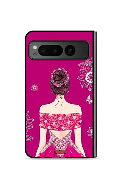 Tolwak غطاء حماية لهاتف جوجل بيكسل فولد 5G بتصميم فتاة وزهور