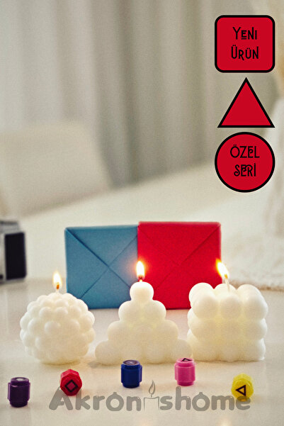 Akronistone Squid Game Temalı 3'lü Bubble Mum Seti Yuvarlak - Üçgen - Kare