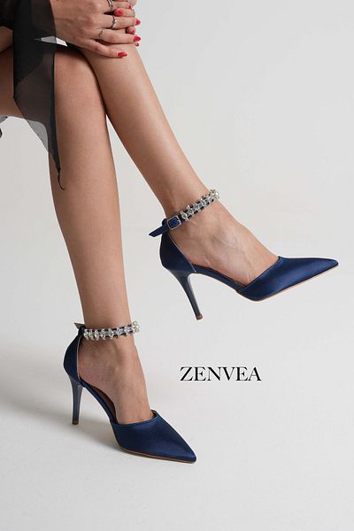 Zenvea Ankle Stone Heeled Women's Evening Dress Shoes