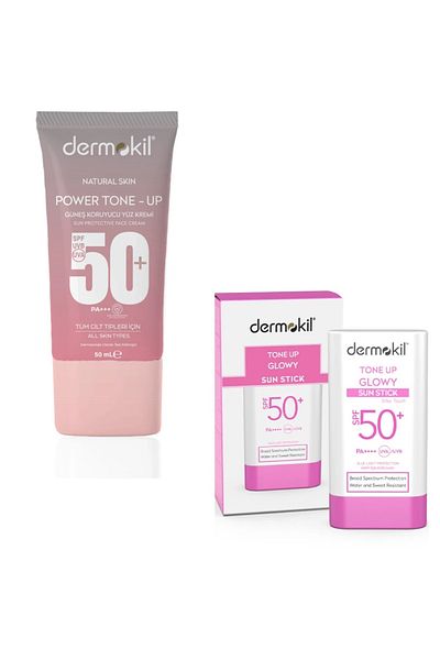 Dermokil Power Tone-Up 50+Spf Facial Sunscreen & Tone up Glowy Stick 50+Spf Sunscreen Set of 2