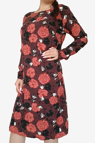 ICHI Rochie pana la genunchi, cu imprimeu floral si maneca lunga, multicolor, XS