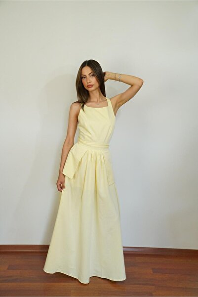 Tt Line Serenite Elbise Yazlık Elbise Kadın Elbise Uzun Keten Elbise Sırt Detay Elbise