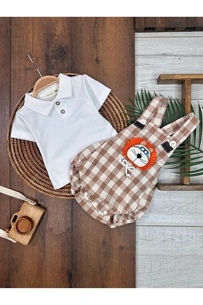 Kids Kingdom Summer Cotton Lion Embroidered Polo Collar Baby Boy 2-Piece Set