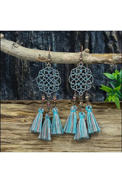 ORGANICYOU Yiwu 3 Pieces Vintage Bohemian Ethnic Style Women's Jewelry Set, Antique Bronze Carved Blue Mixed Color
