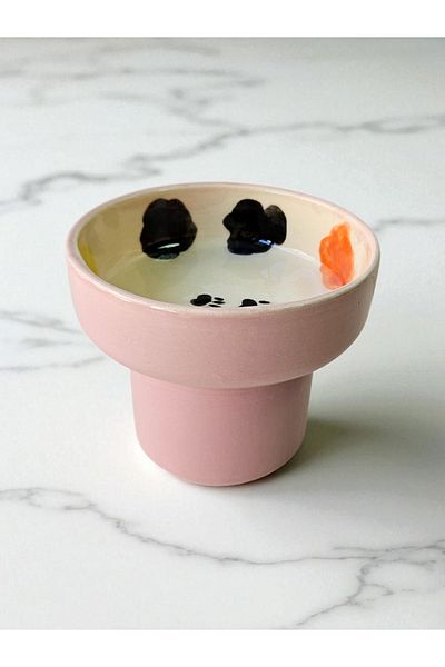 Soli Seramik Ceramic Handmade Food and Water Bowl Pink High Legged Food Bowl