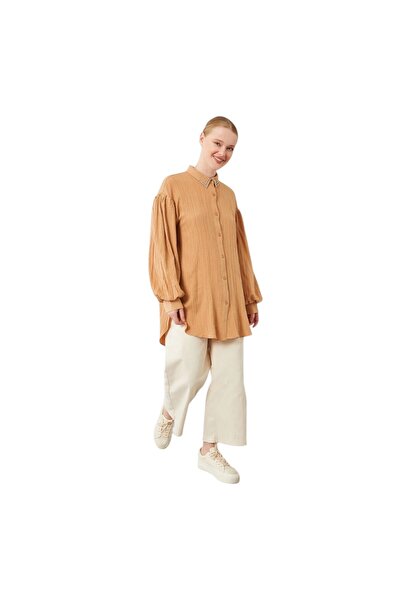 Levidor Embroidered Collar Balloon Sleeve Gathered Fabric Shirt