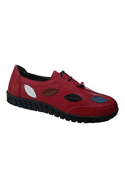 oktay kundura Original Leather Women's Ballerina Red Leaf Model Shoes