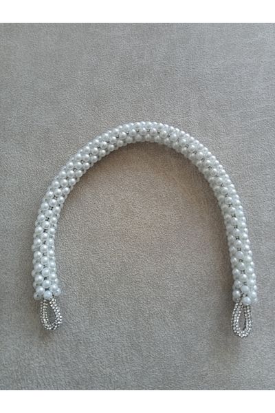hobi duragı 37 cm White Pearl Beaded Bag Handle - Single