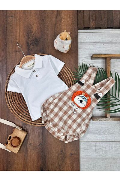 Kids Kingdom Summer Cotton Lion Embroidered Polo Collar Baby Boy 2-Piece Set