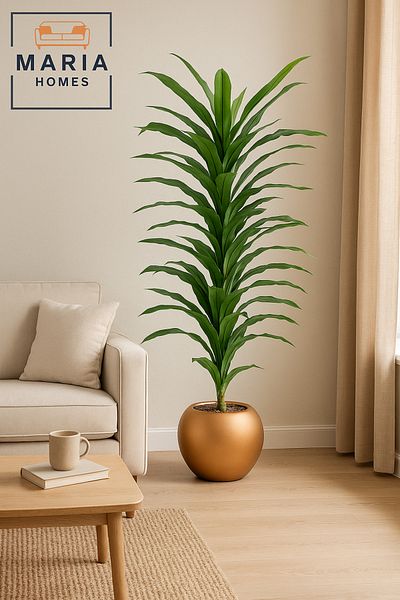 MARIA HOMES Artificial Corn Leaf Tree 185 cm – Decorative Indoor Plant with Gold Plastic Pot