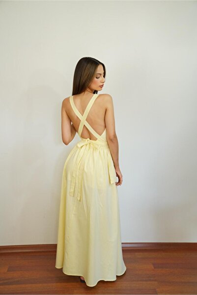 Tt Line Serenite Elbise Yazlık Elbise Kadın Elbise Uzun Keten Elbise Sırt Detay Elbise