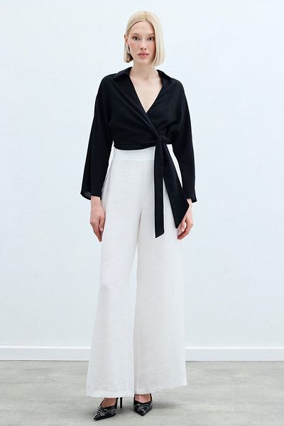 Sateen Casual Linen Trousers - Ecru