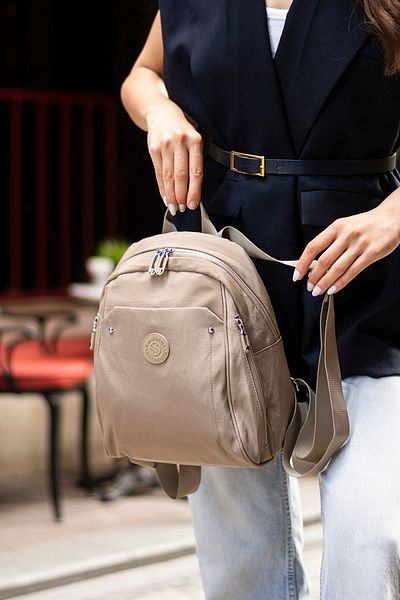 İMAKS Small Size Lightweight Water Resistant Parachute Fabric Multi-Eye Daily Women's Backpack Beige S013