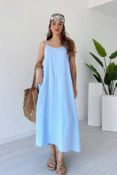 MOZENA Lined Muslin Fabric Dress with Adjustable Straps