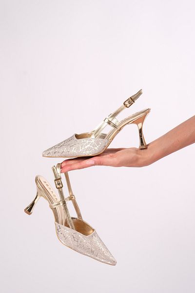 romex Women's Gold Heel Evening Dress Shoes