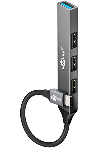 goobay Slim 4-Port USB Hub, USB-C to USB-A, 5 Gbit/s | 74457