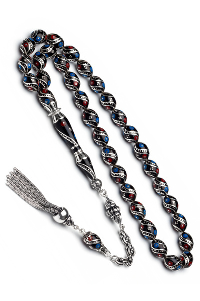 EHİNOS Sertifikalı Gümüş Püskül Gümüş İşlemeli 8x11mm Erzurum Oltutaşı Tesbih