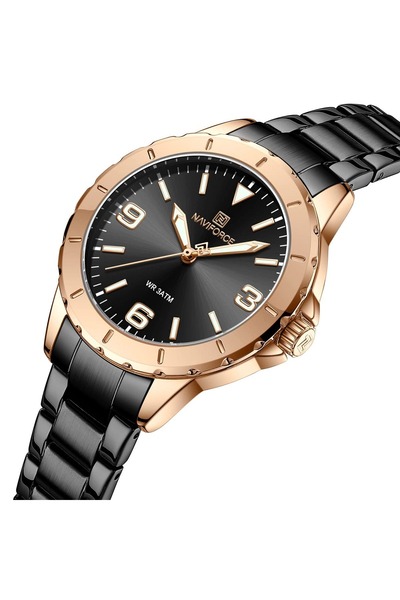 Naviforce Womens Black Dial Metal Strap Quartz Analog Watch