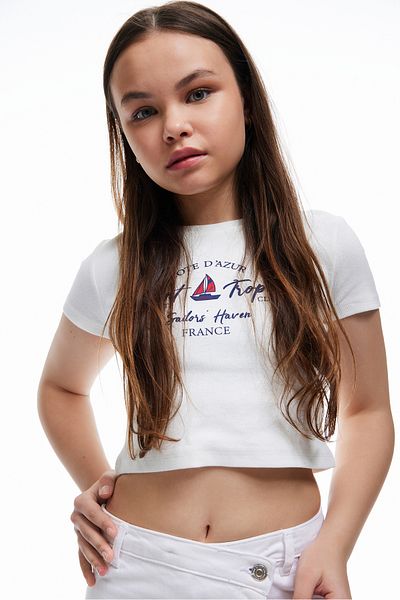 Koton New Season Printed Cotton Crew Neck Short Sleeve Crop T-Shirt