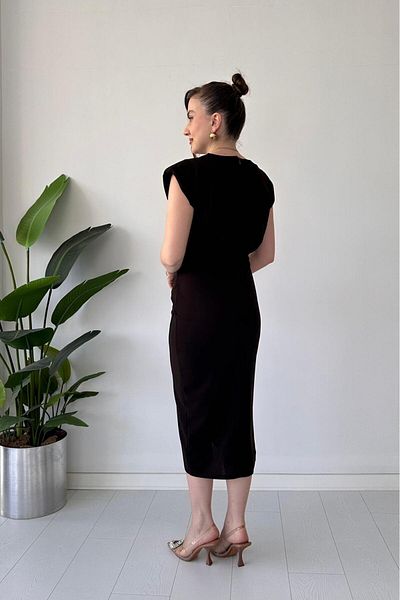 MaziButik Drop Buckle Crepe Dress Brown