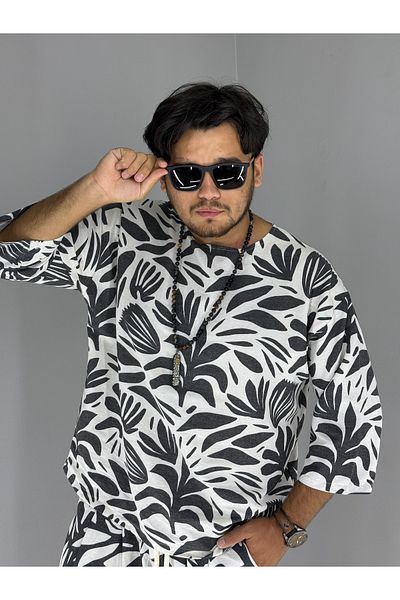 MARESHAL Printed Flower Pattern Linen 100% Cotton T-Shirt(White)