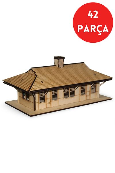 ALGWOOD 1/48 Scale Wooden Train Station Model - 42 Pieces 3D Wooden Train Station