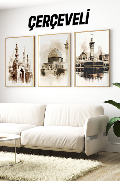 kutuTR 🕋 Üçlü Çerçeveli İslami Mekânlar Tablo Seti🕋 CRV1079