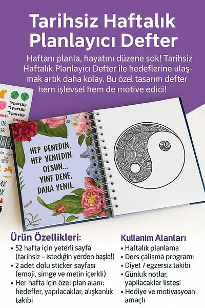 MİNGODAN Halledicem but Which One Thick Undated Weekly Planner Notebook Colorful Motivational Planner