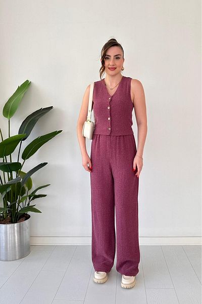 MaziButik Vest Seersucker Suit Dusty Rose